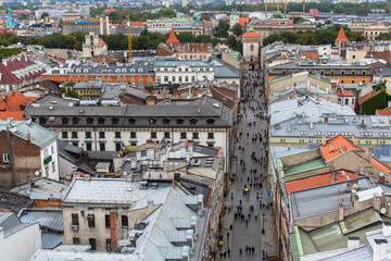 Top view of the rooftops of Krakow old town.