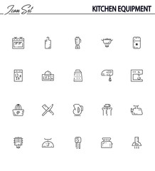 Kitchen equipment flat icon set. 