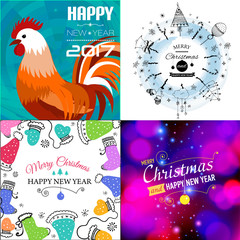 Set of Merry Christmas e-card template. Vector illustration.