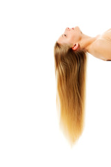 Obraz premium Beautiful long blonde hair, isolated on white.