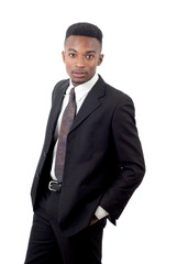 young man wearing suit and tie on white background, business or office worker