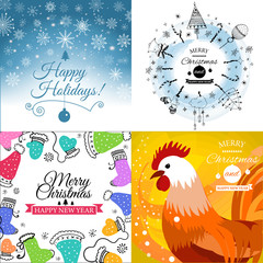 Set of Merry Christmas e-card template. Vector illustration.