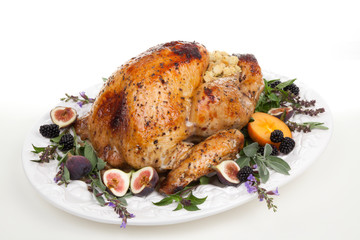 Garnished turkey on serving tray