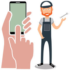smartphone with hands. Repairman