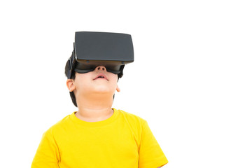 Cute little boy wearing  VR (or Virtual Reality) headset