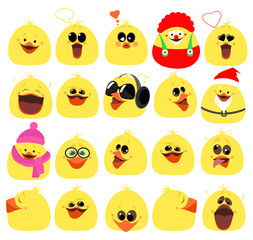 Emotions. A large set of emotions chicken. Cartoon characters. Vector