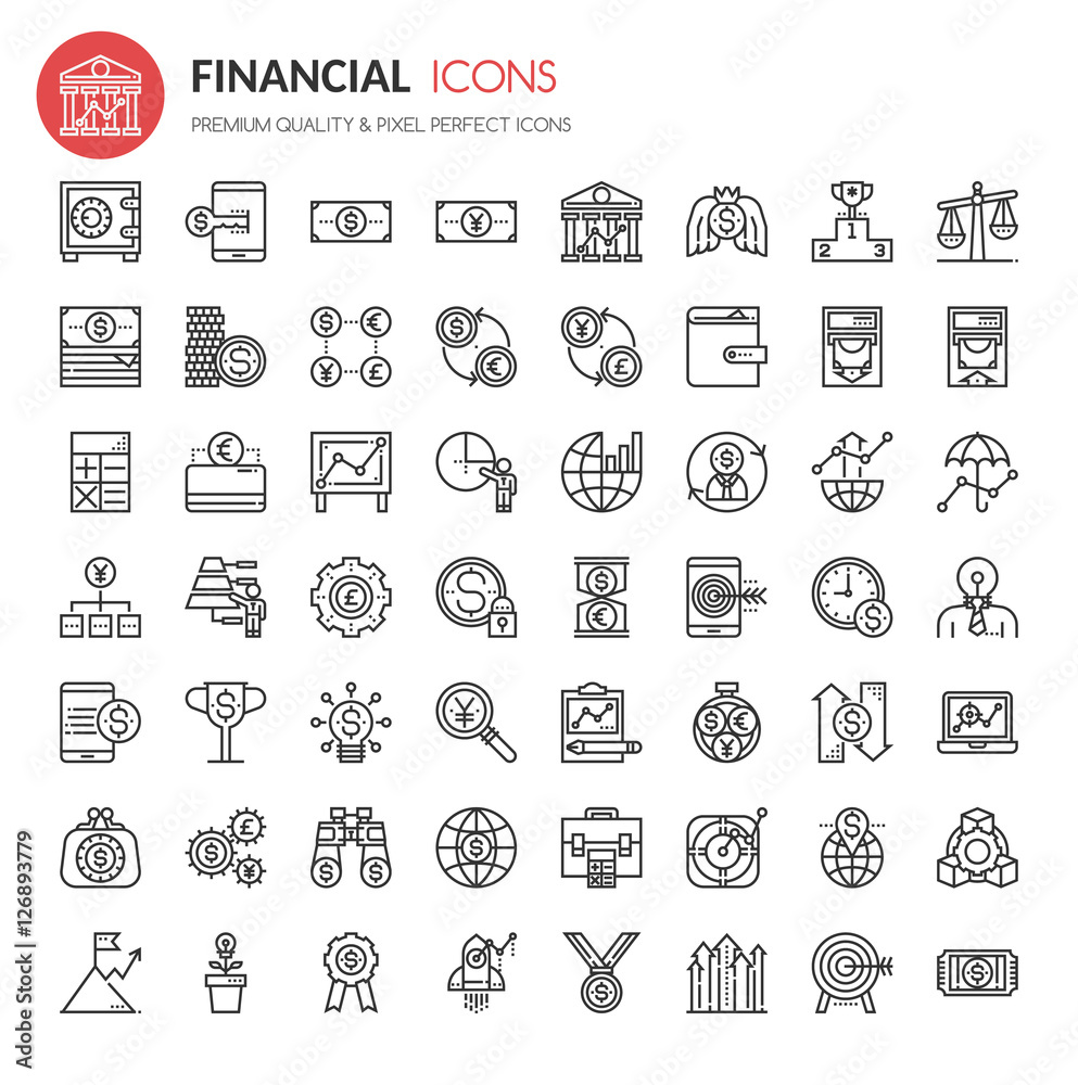 Wall mural Financial Icons , Thin Line and Pixel Perfect Icons