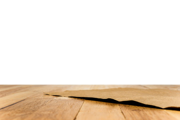 Brown paper on wood table top