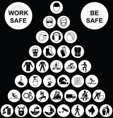 White pyramid health and safety icon collection