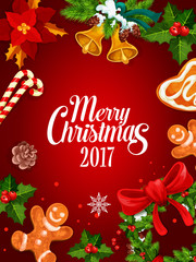 Fototapeta na wymiar Christmas holly wreath winter holidays poster