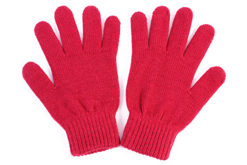 Pair of woolen gloves for woman on white background