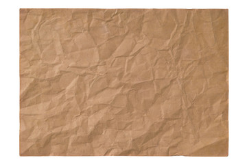 old brown crumpled paper sheet isolated on white background