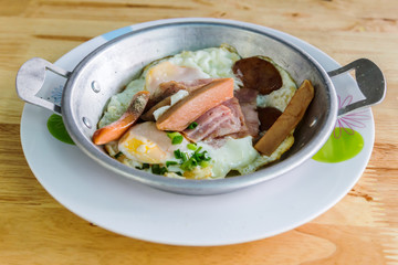vietnam style fried egg with sausage and ham