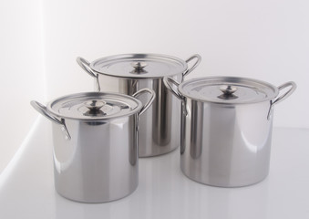 pan or stainless steel pan on background.