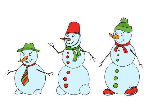 Snowman graphic green red color sketch isolated illustration vector