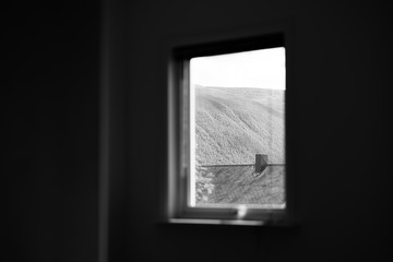 View from black and white window backdrop
