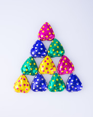 Chocolate or Colorful heart shape chocolate on a background.