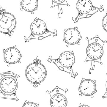 Clock graphic black white seamless pattern illustration vector