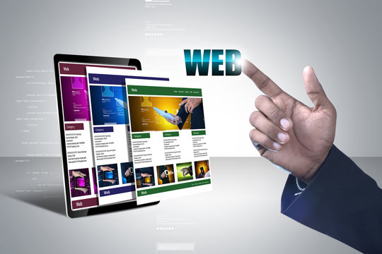 business man showing web page