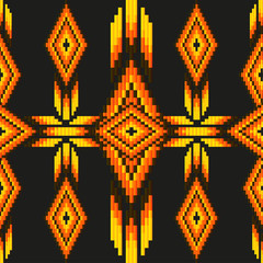 Bright acid colored ethnic South America abstract beading embroidery vector seamless pattern. Mexican motifs.  background for textile, fabrics, clothing.