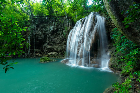 Waterfall in forest at Erawan waterfall National Park, Kanchanaburi, Thailand © yotrakbutda