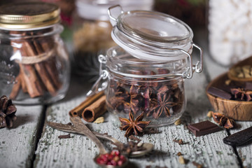 glass jars with spices