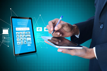 Man hand showing Tablet pc with password protection