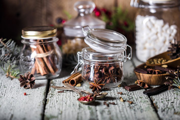 glass jars with spices