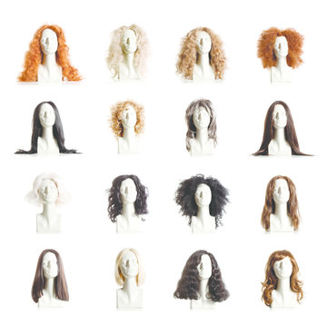 Composite of Mannequin Female Heads with Wigs