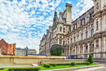 Fototapeta na wymiar Hotel de Ville in Paris, is the building housing city's local ad