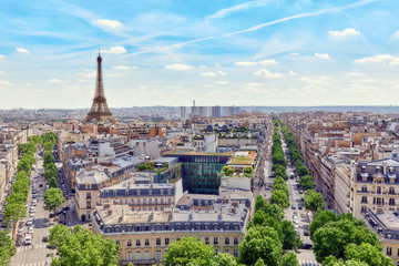 Beautiful panoramic view of Paris from the roof of the Triumphal