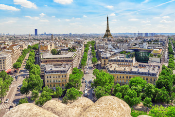 Beautiful panoramic view of Paris from the roof of the Triumphal