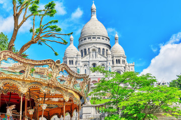 Sacre Coeur Cathedral on Montmartre Hill, Paris. France.