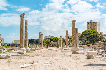 Fototapeta premium Al Mina archaeological site in Tyre, Lebanon. It is located about 80 km south of Beirut. Tyre has led to its designation as a UNESCO World Heritage Site in 1984.