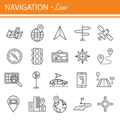 Outline web icons set - navigation, location, transportation.