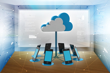 Cloud computing with smart phone in color background