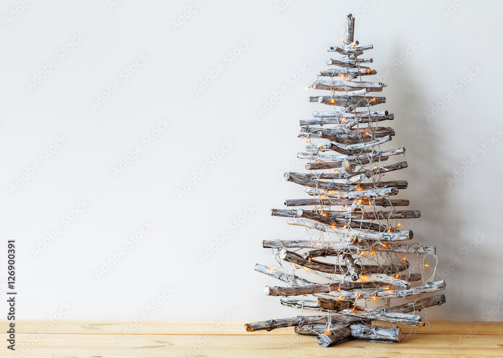 Wall mural christmas tree made of wooden branches