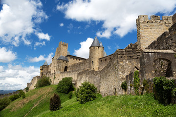 Fototapeta na wymiar The medieval fortified city of Carcassonne, France on a spring day.