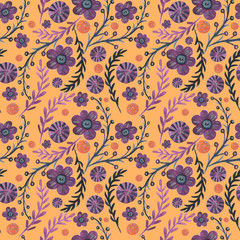 Seamless watercolor  pattern with simple dots and flowers. 