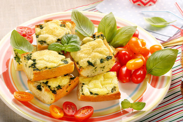 Fresh healthy vegetarian sandwich with cheese and spinach