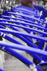 Blaue Fahrräder im Fahrradständer