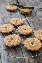 Homemade  cookies on dark old wooden table. Selective Focus