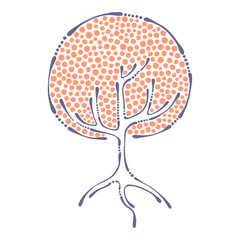 Vector hand drawn illustration, decorative ornamental stylized tree. Abstract graphic illustration isolated on the white background. Artistic drawing silhouette. Decorative  ornamental wood