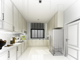 Fototapeta na wymiar abstract sketch design of interior kitchen