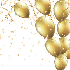 Festive background with gold balloons and confetti Vector