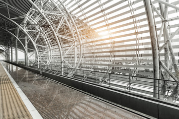 Empty Corridor Of modern airport in Shanghai,China.
