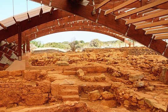 Ancient buildings within the Minoan Malia ruins archaeological site, Malia, Crete.