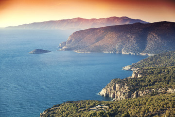 Beautiful bright sunset on the sea