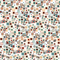 Geometric seamless pattern. The squares of different sizes and colors, arranged on white background. Useful as design element for texture and artistic compositions.