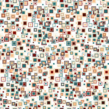 Geometric seamless pattern. The squares of different sizes and colors, arranged on white background. Useful as design element for texture and artistic compositions. © Anlo